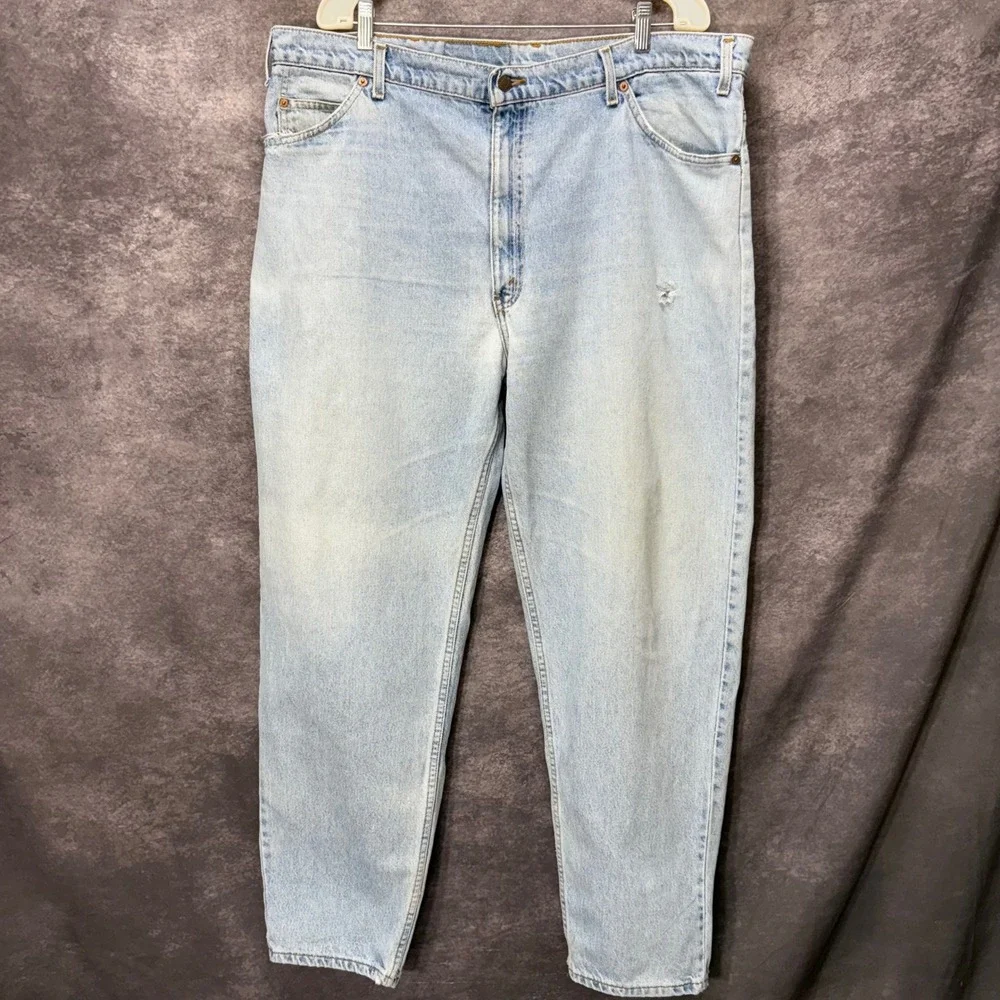 VTG 90s Levis 550 Relaxed Fit Tapered Leg Jeans Mens 42x32 Light Wash Orange Tab